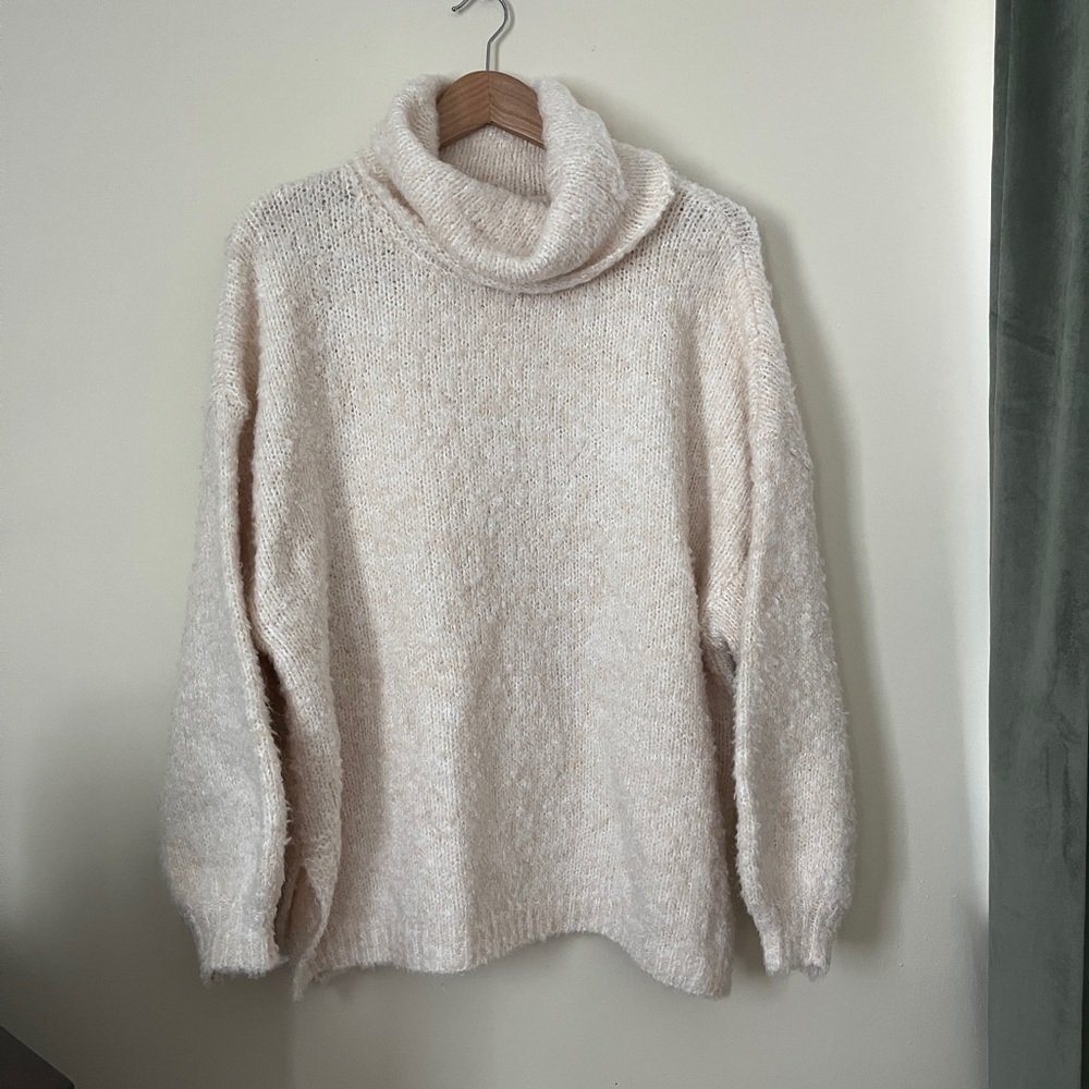 POL Cream Turtleneck Sweater Plush Knit